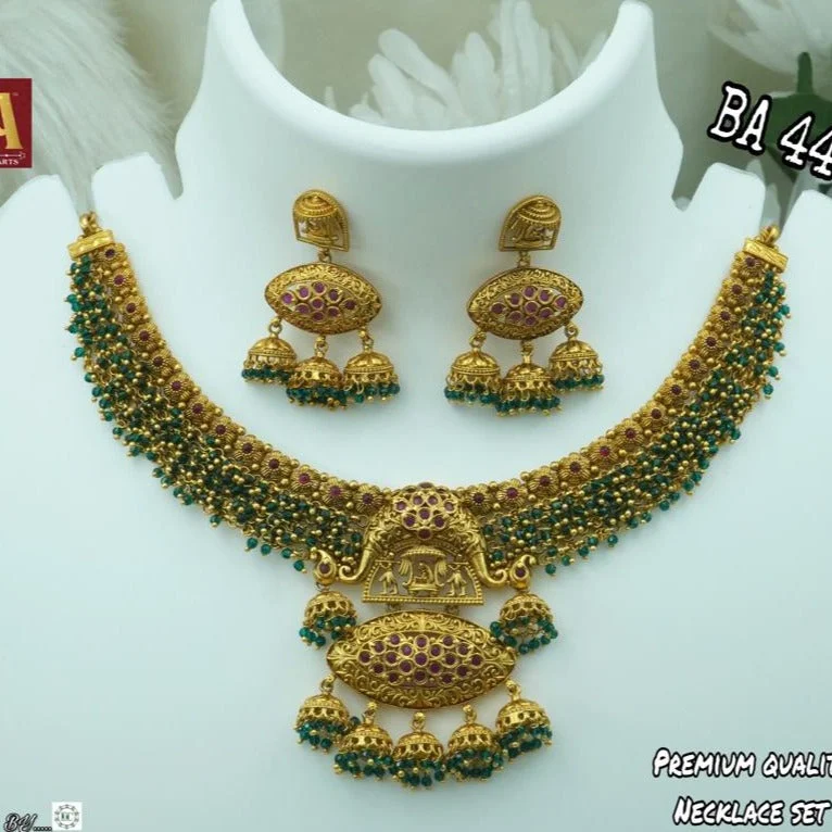 Stylish Pearl Necklaces-Bhargav Arts Gold Plated Pota Stone Necklace Set