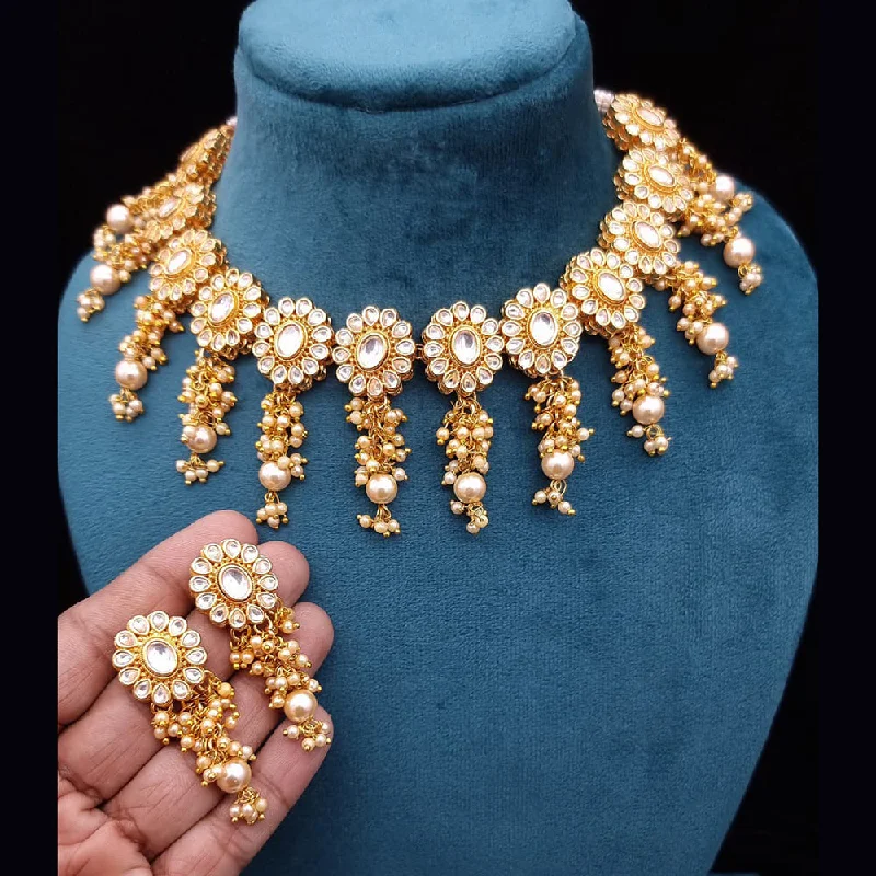 Elegant Rose Gold Necklaces-JCM Gold Plated Kundan Stone Necklace Set