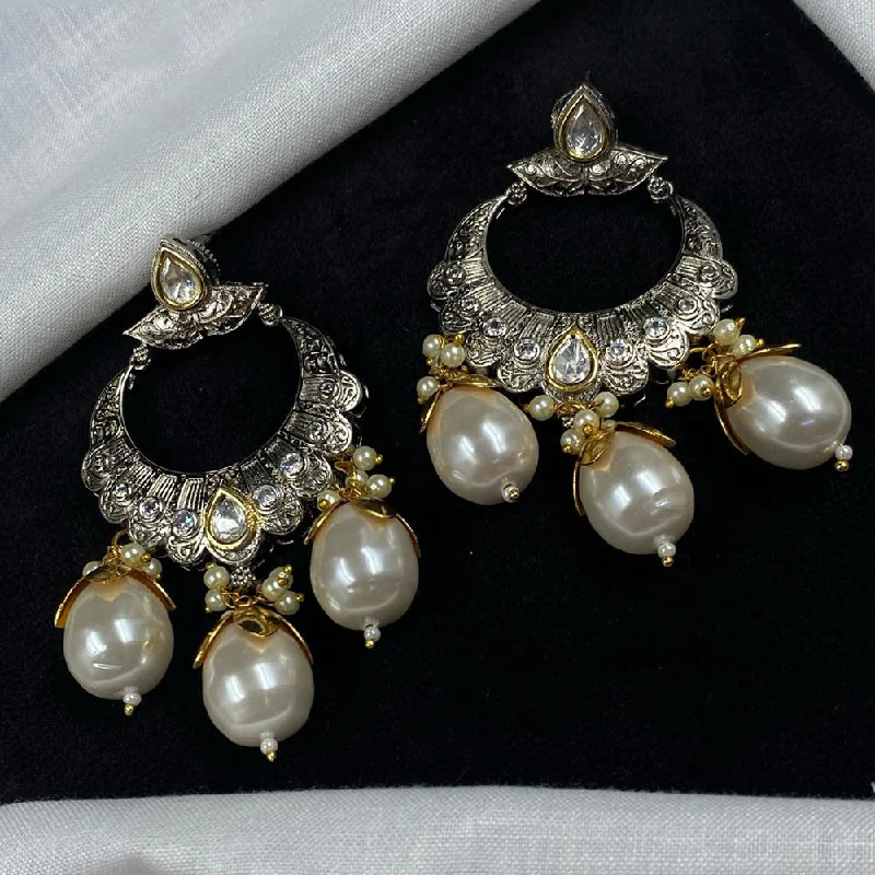 Long Gold Earrings-Royal Kundan Jewellery Polki Kundan And Pearls Dangler Earrings