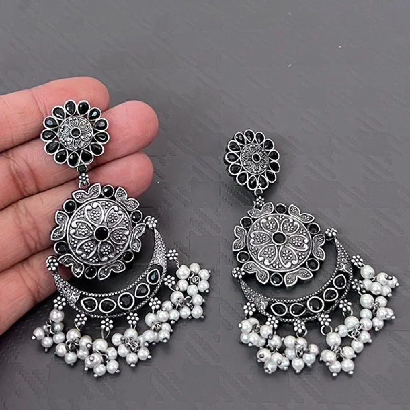 Organic Pearl Earrings-Akruti Collection Oxidised Plated Pota Stone Dangler Earrings