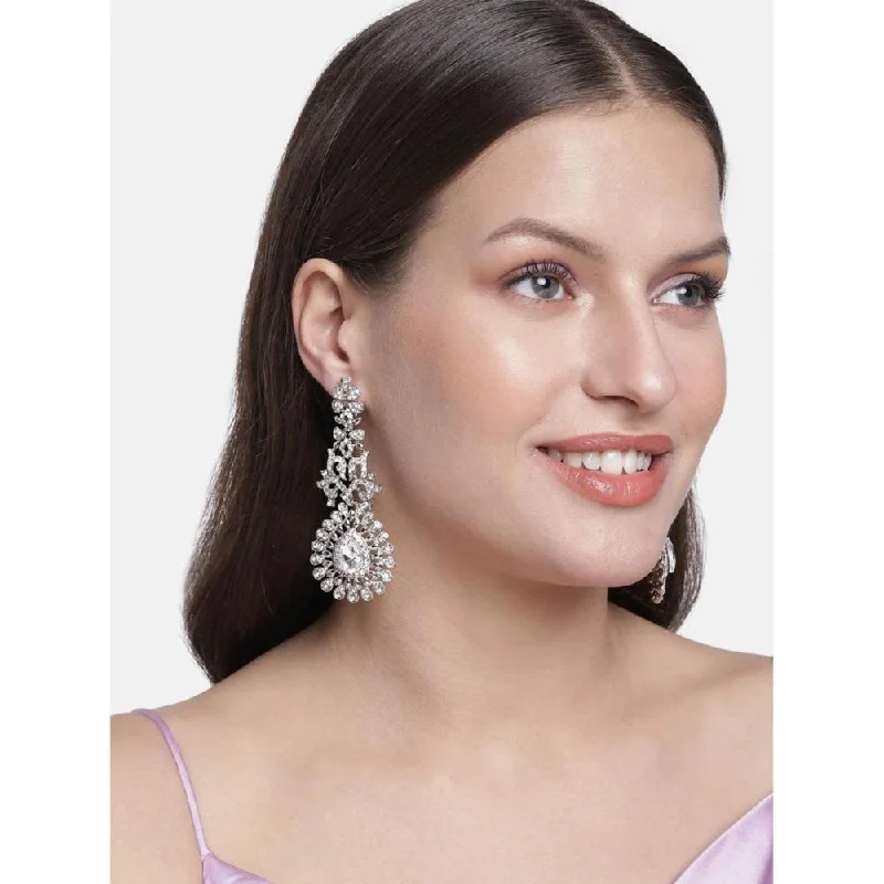 Multi-Colored Gemstone Earrings-Etnico Silver Plated White Diamond Sparkling Dangle Earrings for Women (E2101ZW)