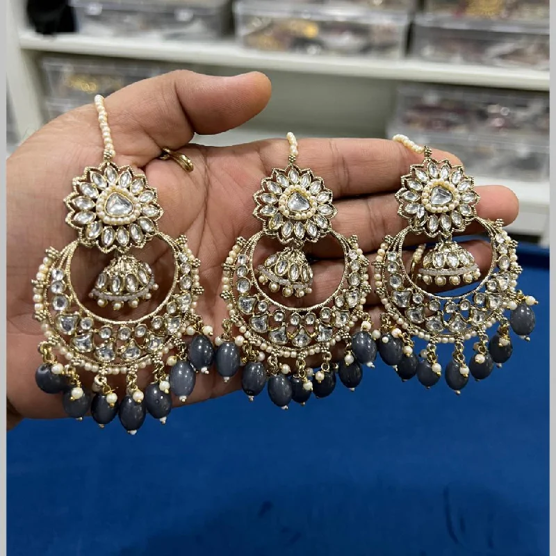 Black Gold Earrings-Hira Collections Gold Plated Kundan Stone And Pearls Dangler Earrings Maangtikka