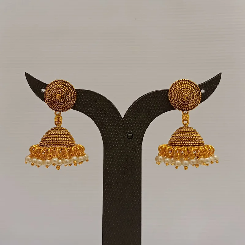 Antique Gold Earrings-Dariyalal Sales Gold Plated Pearl Jhumki Earrings