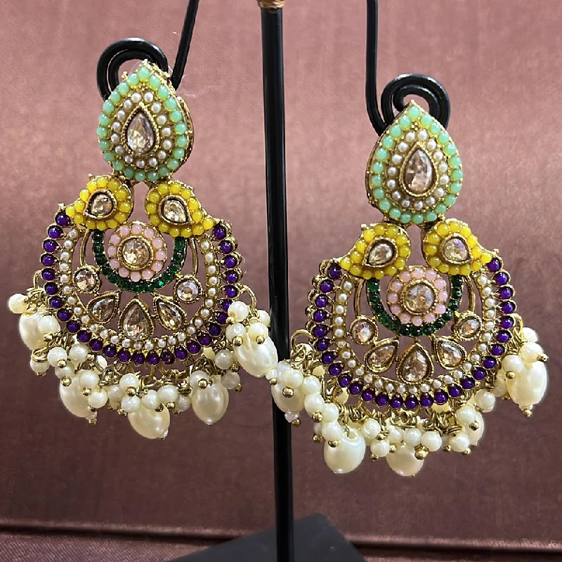 Party Earrings for Women-Rudraksh Art Antique Gold Plated Crystal Stone And Beads Dangler Earrings (Mix Color)