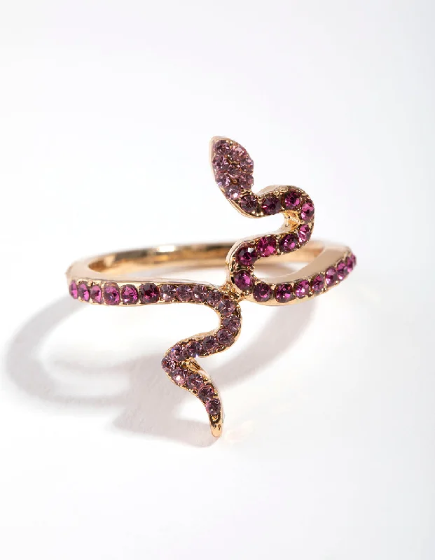 Personalized Vintage Rings-Gold Diamante Snake RIng