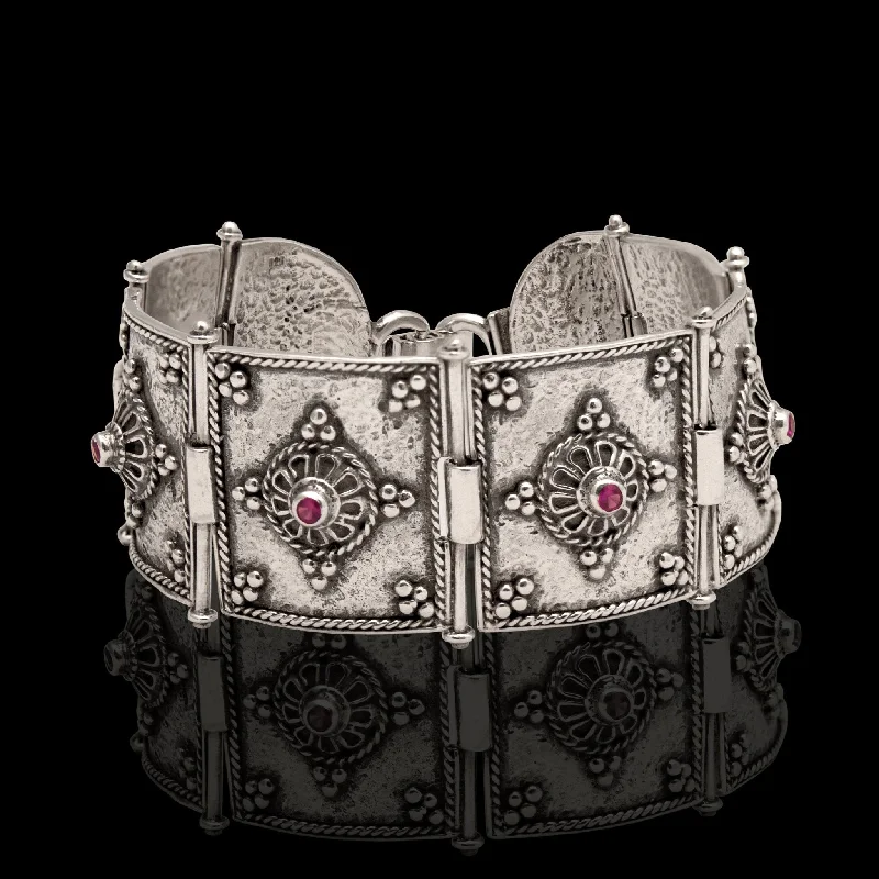 Custom Nameplate Cuff Bracelets-Byzantine Bracelet in Sterling Silver with zircon (B-02)