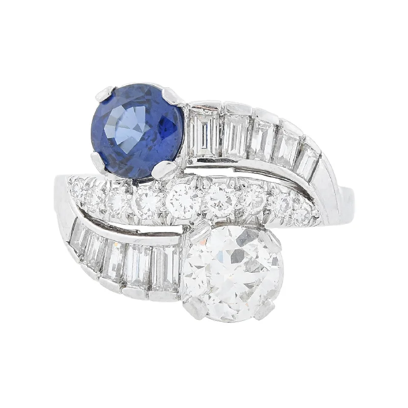 Personalized Couple’s Rings-C.D. PEACOCK Art Deco Platinum Diamond + Sapphire Ring