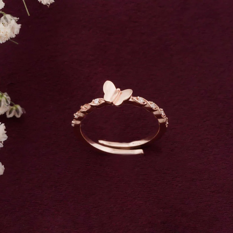 Natural Stone Rings-Rose Gold Butterfly Valentine Ring