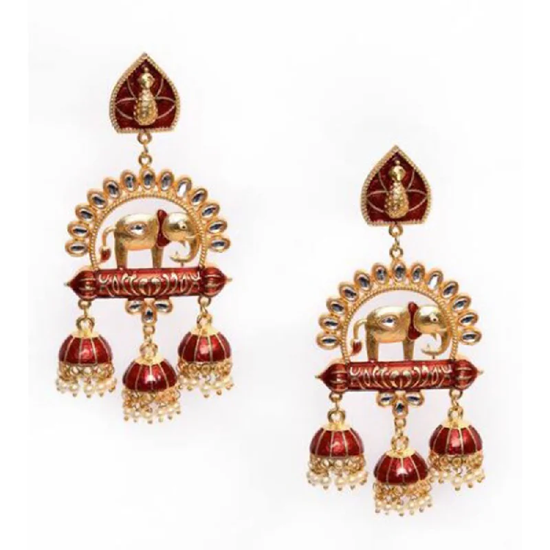 Handcrafted Gemstone Earrings-House Of Ree Elephant Shape Maroon Jhumki Drop Earrings for Womens | Women | Girls ER132