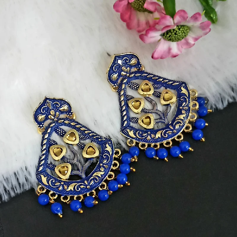 Colorful Resin Earrings-Woma Matte Blue Meenakari Dangler Beads Drop Earrings