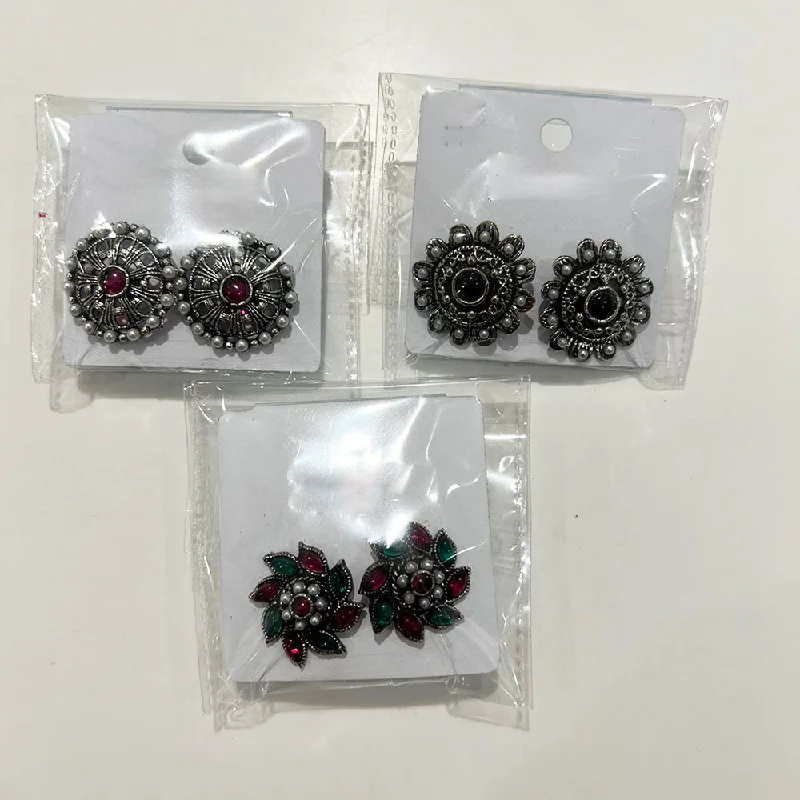 Black Pearl Earrings-Shrisha Oxidised Plated  Stud Earrings (Assorted Design)