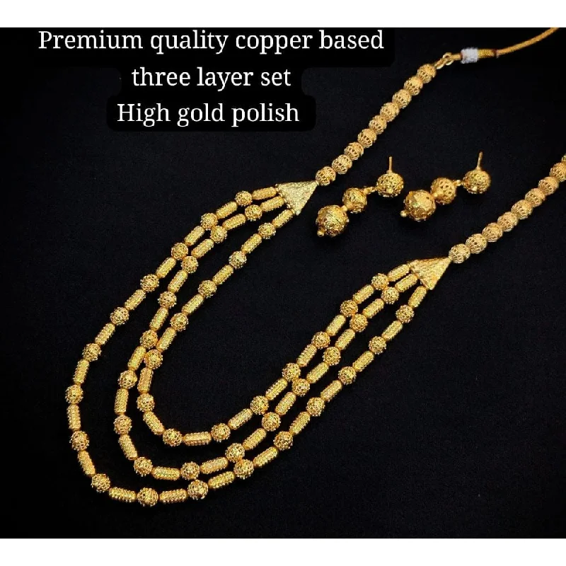 Designer Heart Pendant Necklaces-Akruti Collection Gold Plated Long Necklace Set