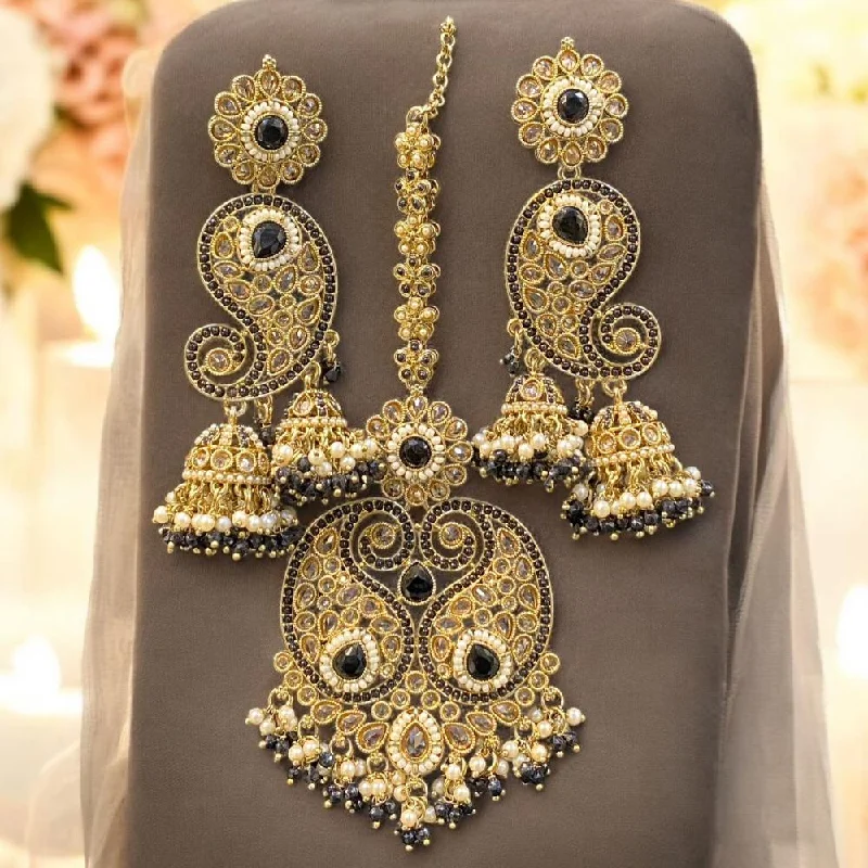 Chic Dangle Earrings-Hira Collections Gold Plated Crystal Stone And Pearls Jhumki Earrings With Maangtikka