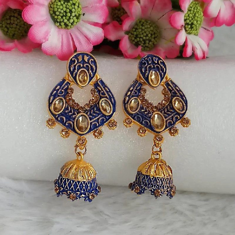 Classy Diamond Earrings-Woma Gold Plated Blue Dangler Meenakari Earrings - 1318067E