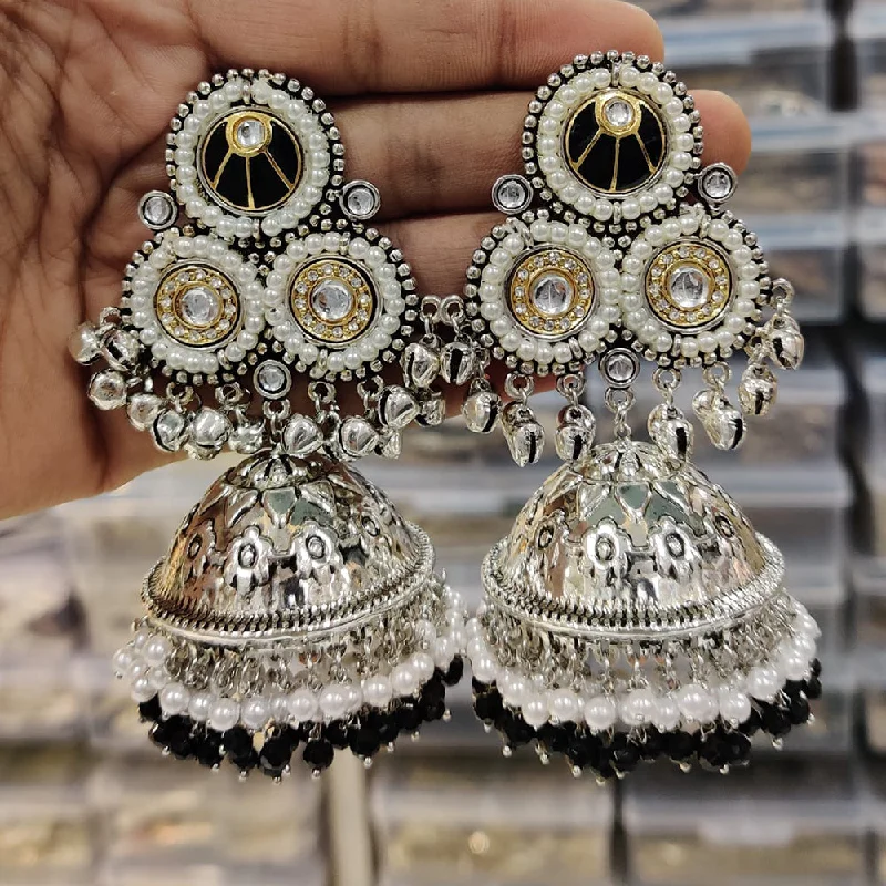 18k Gold Earrings-JCM 2 Tone Kundan Stone Ghungroo And Pearls Jhumki