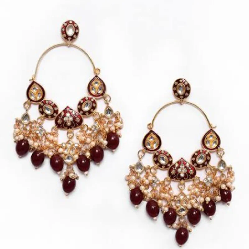 Bold Red Earrings-House Of Ree New Stylish Ethnic Partywear Maroon Hoops Kundan Earrings for Womens | Women | Girls ER136