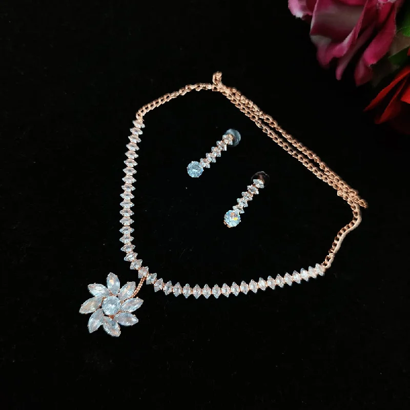 Personalized Couple Necklaces-Pooja Bangles Rose Gold Plated AD Stone Necklace Set