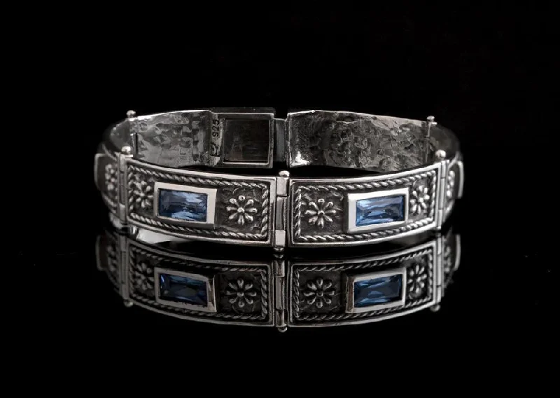 Stylish Silver Cuff Bracelets-Byzantine Bracelet in Sterling Silver with zircon (B-27)