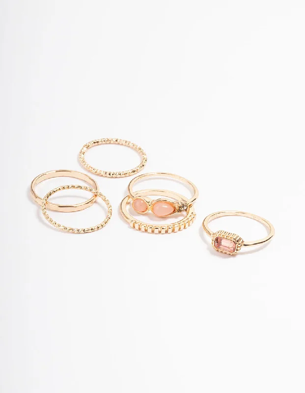 Custom Birthstone Rings-Gold Mix Stone Ring 6-Pack