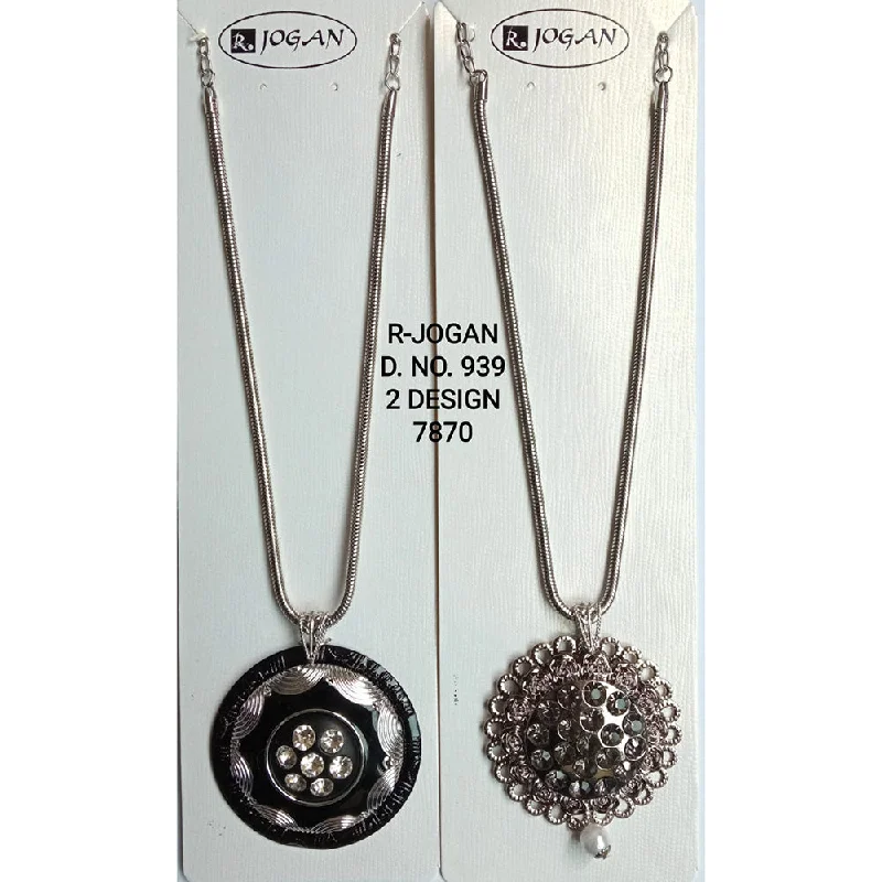 Designer Heart Necklaces-R Jogan Oxidised Plated Assorted Design Long Necklace