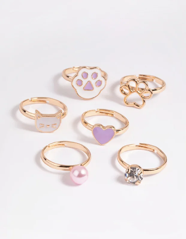 Minimalist Promise Rings-Kids Purple Cat Paw Ring 6-Pack