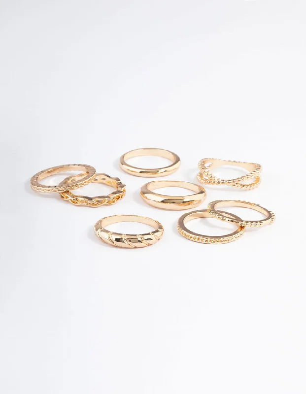 Stylish Gemstone Rings-Gold Plain Molten Twist Ring 8-Pack