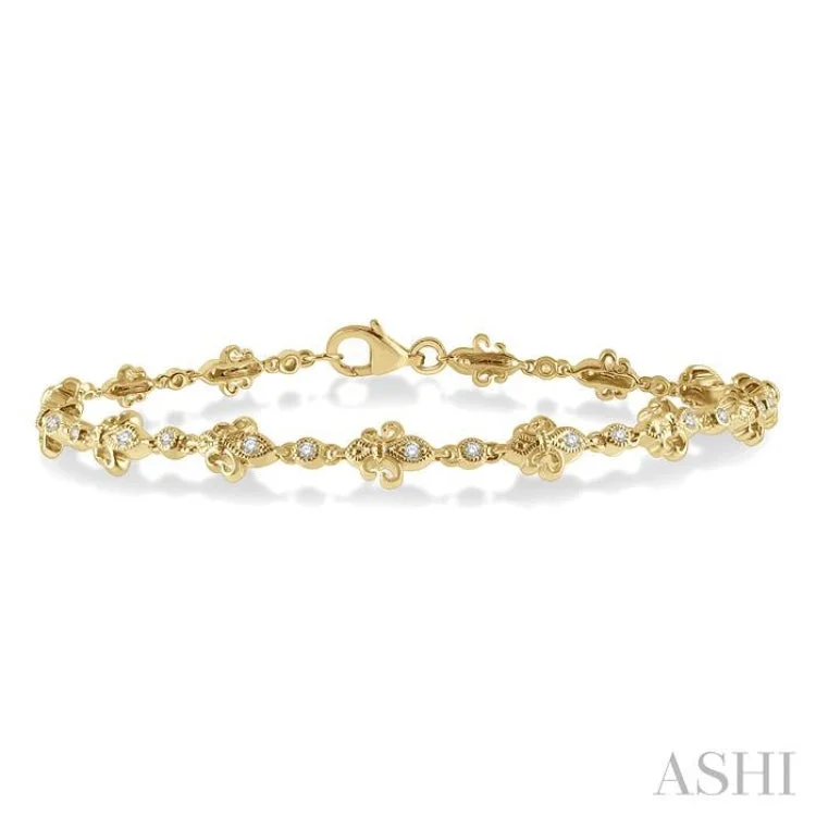 Custom Letter Bracelets-1/3 Ctw Fleur De Lis Round Cut Diamond Link Bracelet in 10K Yellow Gold