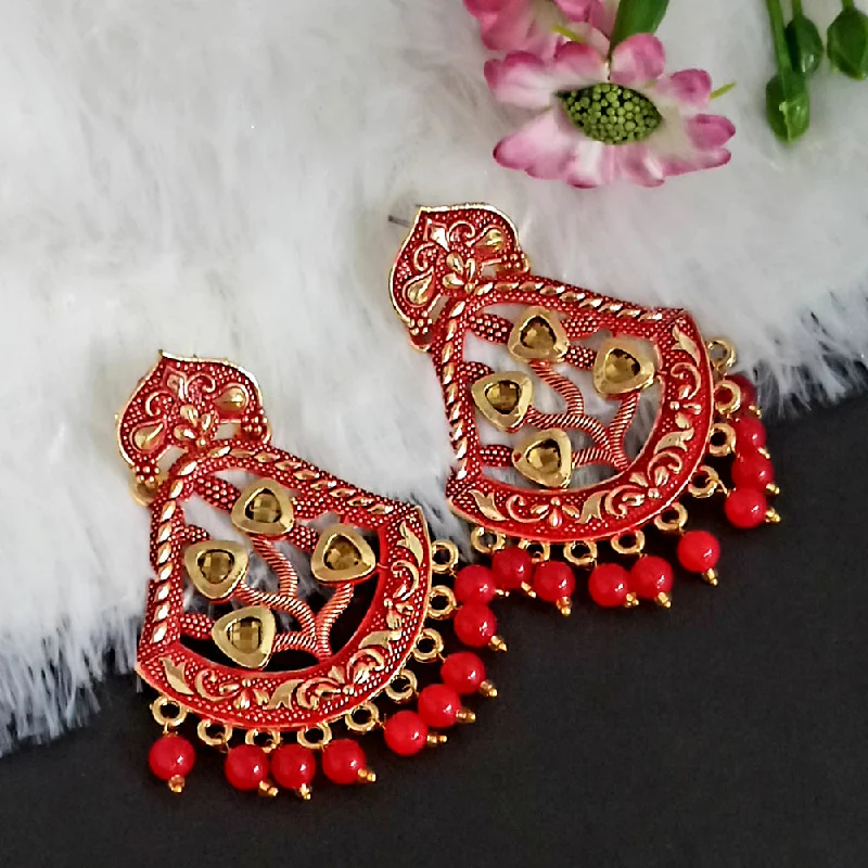 Designer Earrings Online-Woma Matte Red Meenakari Dangler Beads Drop Earrings