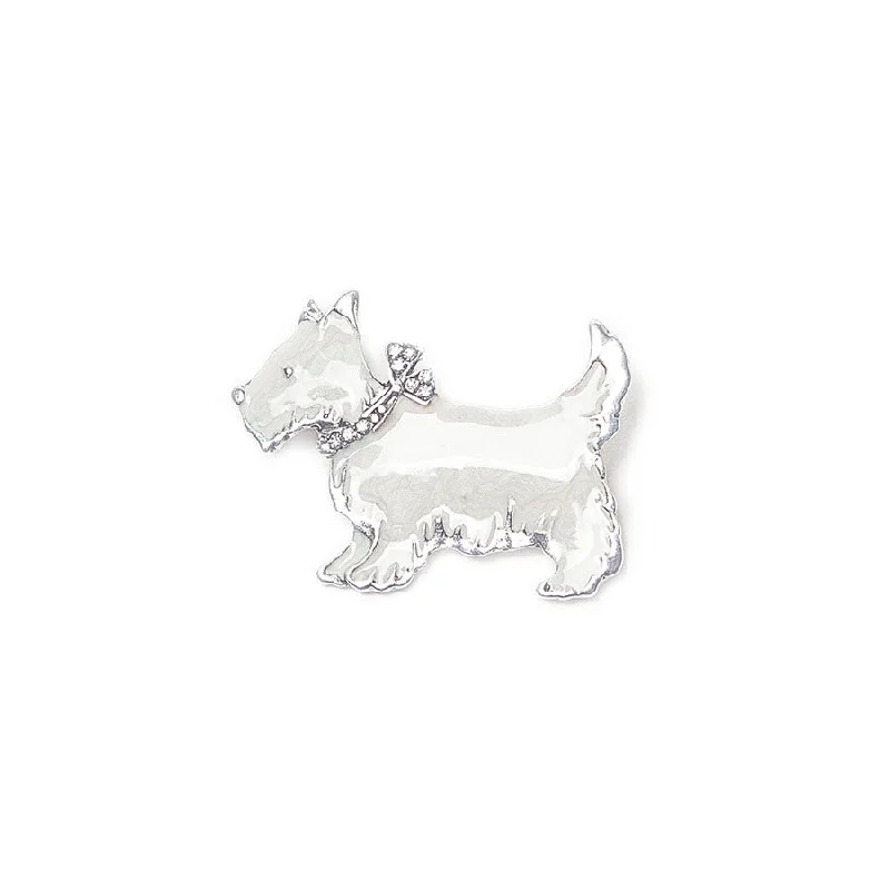 Custom Floral Brooch-White Enamel Scottie Brooch