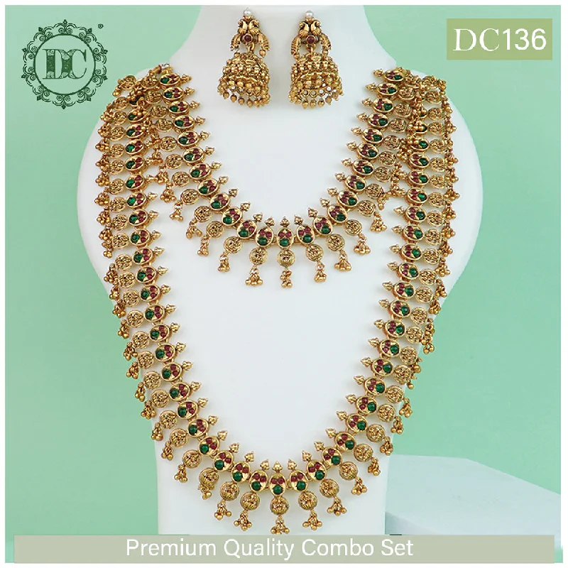 Long Silver Necklaces-Diksha Collection Gold Plated Double Necklace Set