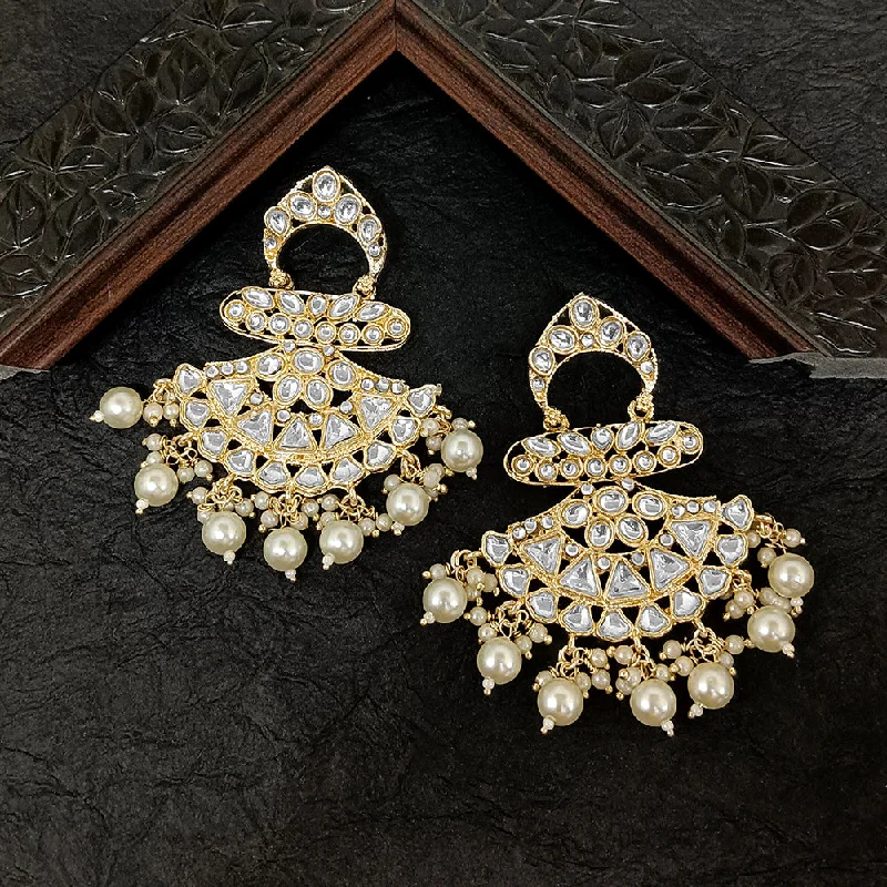 Glittery Earrings for Parties-Darshana Jewels Gold Plated Kundan Stone Dangler Earrings