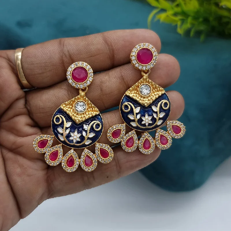 Chic Dangle Earrings-Jcm Gold Plated AD And Meenakari Dangler Earrings