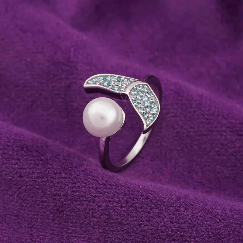 Large Cocktail Rings-Silver Blue Dolphin Pearl Ring