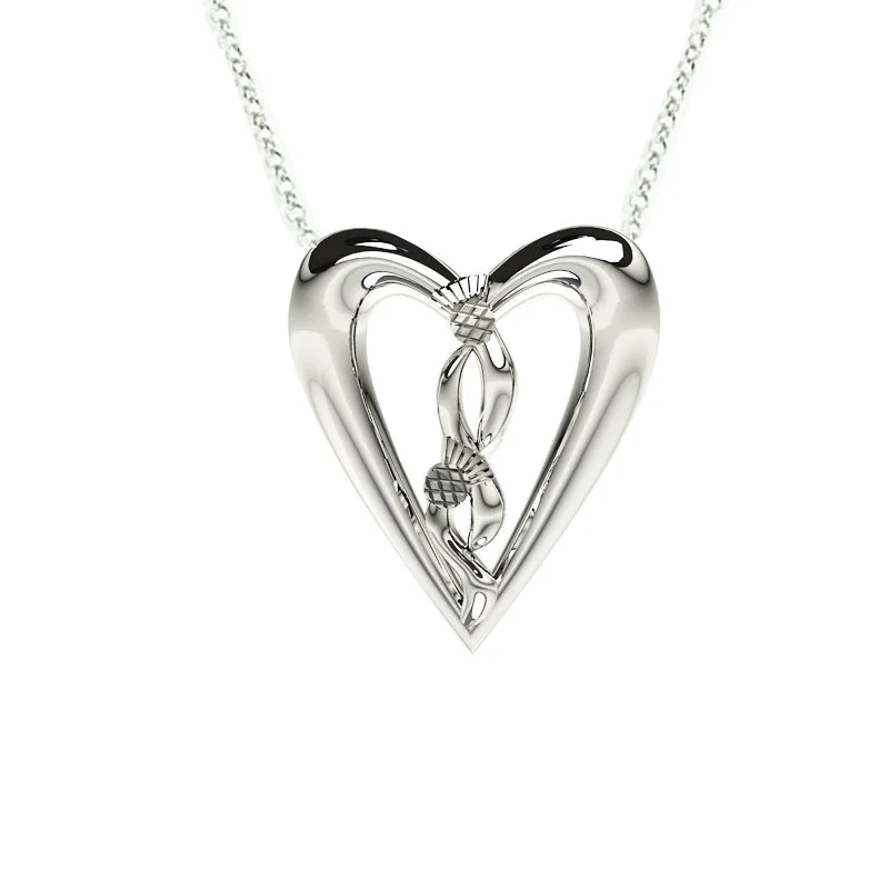 Small Pendant Necklaces-Edinburgh Celtic Thistle Heart Necklace in Silver