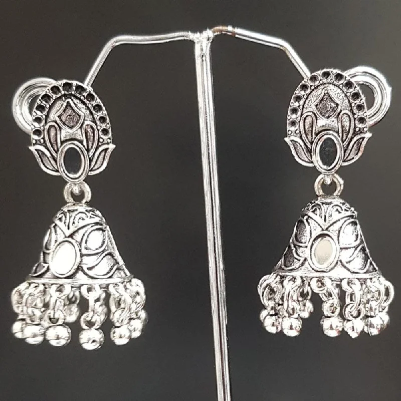 Silver Threader Earrings-Shreeji Oxidised Plated Jhumki Earrings