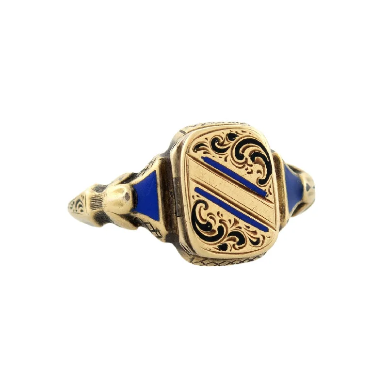 Vintage Art Deco Rings-Victorian 15k Enameled Locket Ring