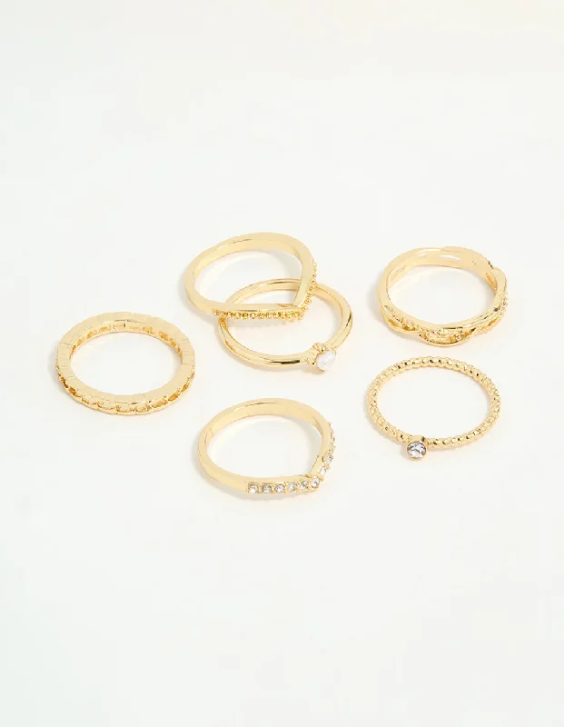 Classic Platinum Wedding Bands-Gold Plated Twist & Dip Rings 6-Pack