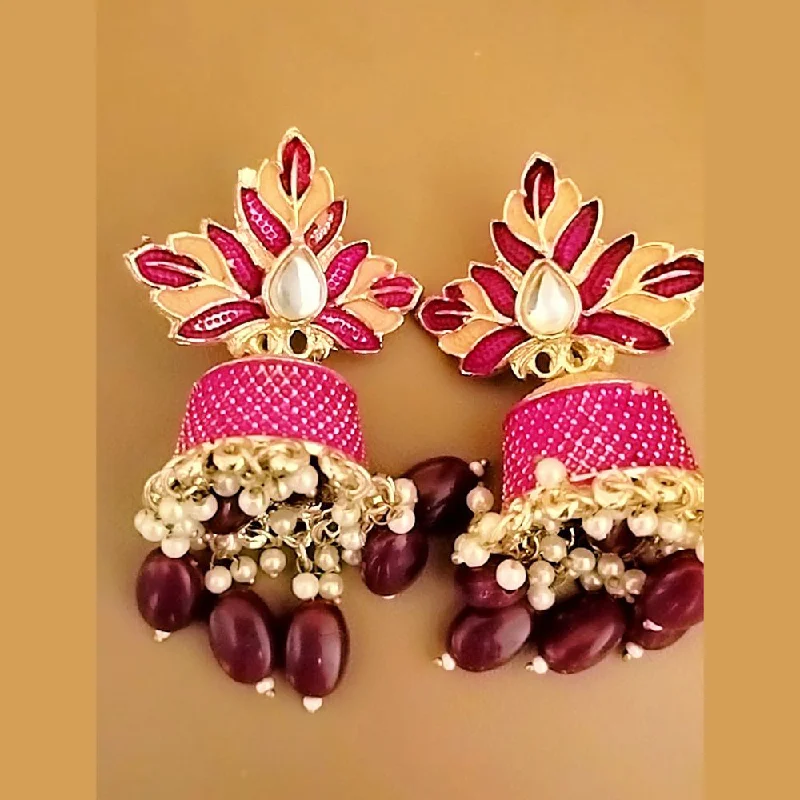 Elegant Rose Gold Earrings-Sanshray Gold Plated Kundan & Meenakari Jhumki