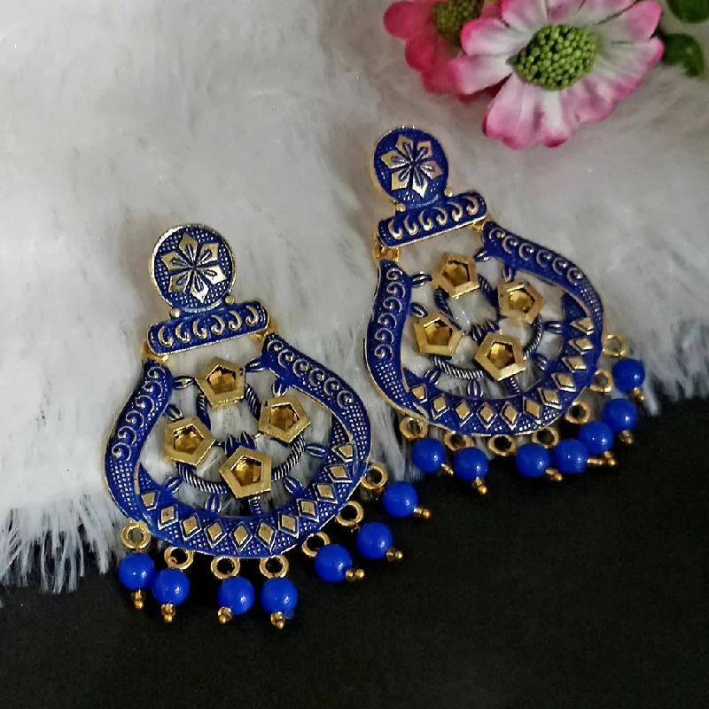 Ethnic Earrings for Women-Woma Matte Blue Meenakari Dangler Beads Drop Earrings