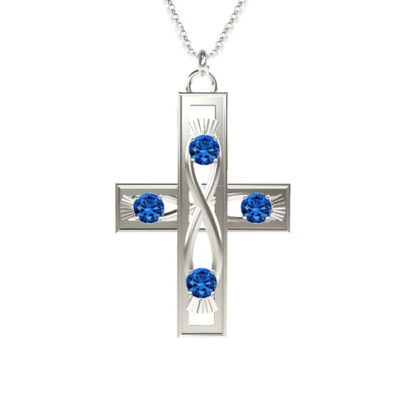 Personalized Couple Pendant Necklaces-Celtic Infinity Thistle Cross Necklace with Sapphire