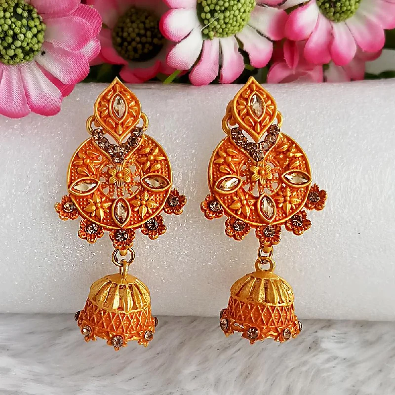 Bright Silver Earrings-Woma Gold Plated Orange Dangler Meenakari Earrings - 1318059F