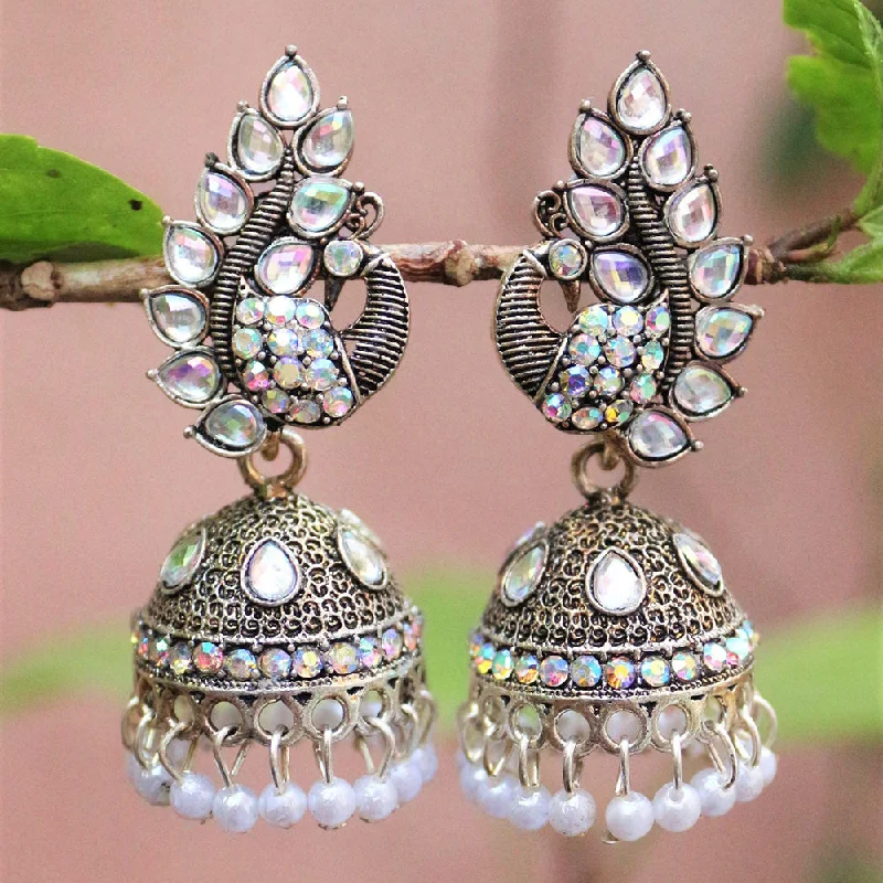 Chunky Gold Earrings-H K Fashion Oxidised Plated Austrian Stone And Beads Jhumki Earrings