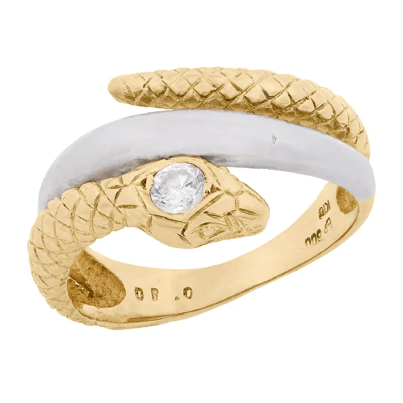 Designer Gold Rings-Art Nouveau 18k/Platinum Diamond Snake Ring