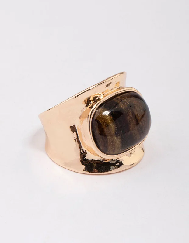 Bold Gold Rings-Gold Statement Stone Band Ring