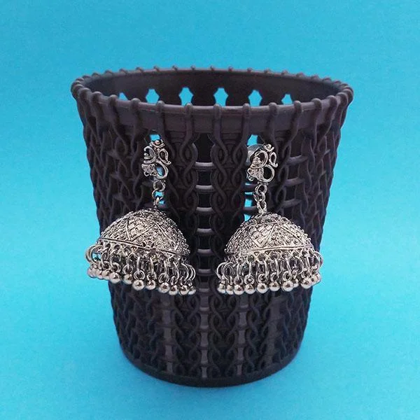 Large Statement Earrings-Jeweljunk Oxidised Plated Jhumki Earrings - 1314849