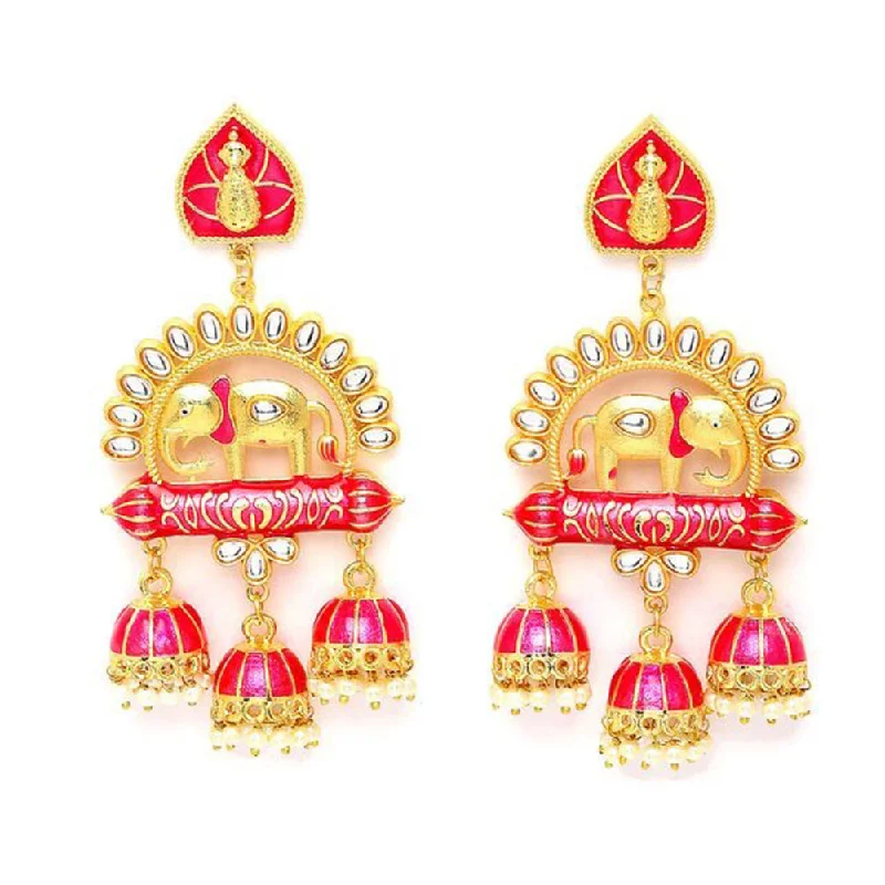 Handcrafted Hoop Earrings-House Of Ree Elephant Shape Pink Jhumki Drop Earrings for Womens | Women | Girls ER115