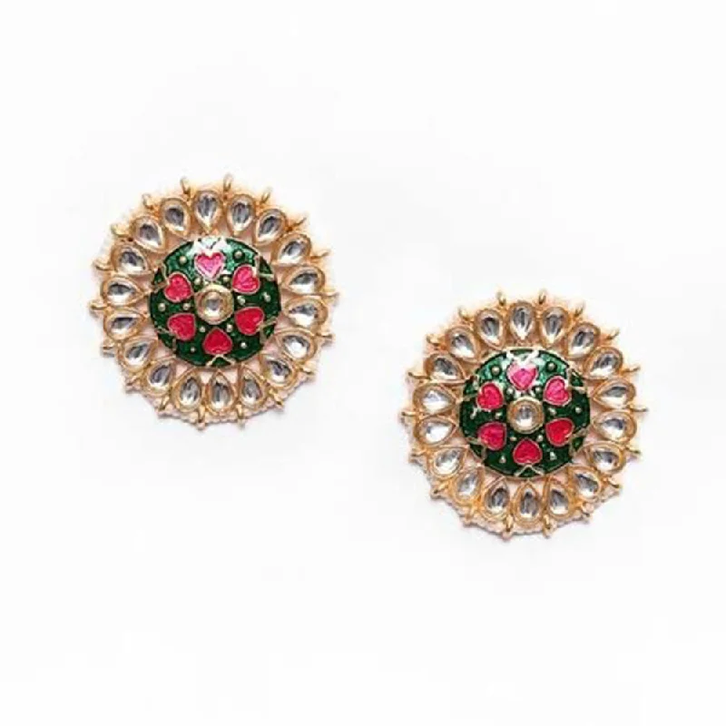 Designer Earrings Online-House Of Ree Peacock Green and Pink Stud Earring Tops for Womens | Women | Girls ER159