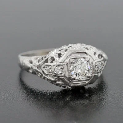 Large Statement Rings-Art Deco 18kt Diamond Engagement Ring .26ct