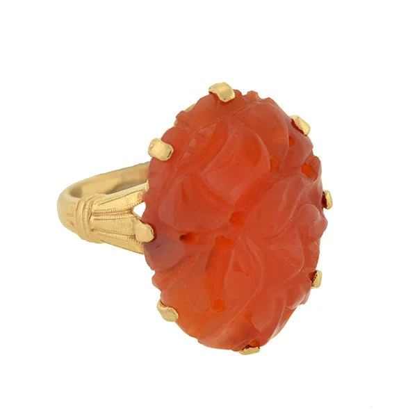 Matching Promise Rings-Art Deco 10kt Carved Carnelian Ring