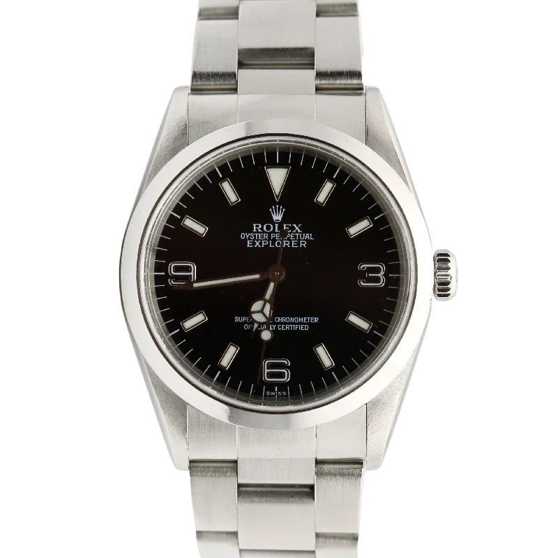 Personalized Watch Gifts-UNPOLISHED Rolex Explorer I Black 36mm SWISS ONLY Steel 3-6-9 Oyster Watch 14270